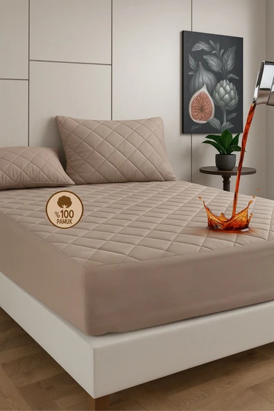 Formeya   Pamukkale Renkli Alez Kahverengi %100 Pamuk Kapitone Sıvı Geçirmez Alez Çarşaf Fitted (16 Ebat) - 2