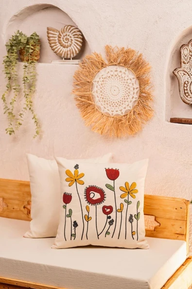 Formeya 2'li Dekoratif Desenli Punch Nakışlı Kırlent Kılıfı 43x43 cm - 8