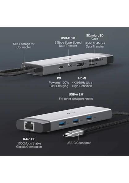 TP-LINK UH9120C USB TYPE-C DOCKING STATION 9 PORT USB-C PD + USB C + USB 3.0 X3 + KART OKUYUCU - 3