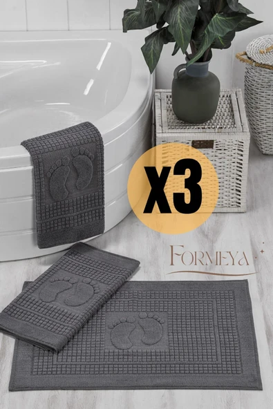 Formeya   3'lü Ayak İzli Ayak Havlusu - Paspas Banyo Seti (3 adet)