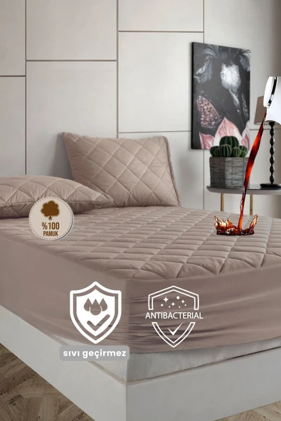 Formeya   Pamukkale Renkli Alez Kahverengi %100 Pamuk Kapitone Sıvı Geçirmez Alez Çarşaf Fitted (16 Ebat) - 3