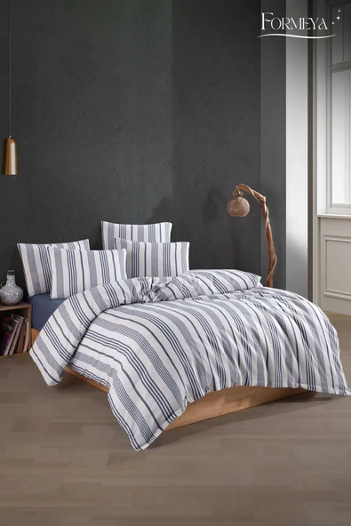 Formeya Düğmeli Lastikli Çarşaflı Pamuklu İpliği Boyalı Çift Kişilik Nevresim Takımı (2 Adet Yastık Kılıflı) - 2