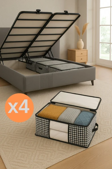 Formeya Baza ve Yatak Altı Uyumlu 4 Adet Lüks Pencereli Dolap Düzenleyici Hurç Baza Altı Hurç