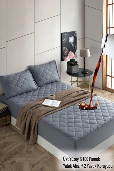 Formeya Pamukkale Alez Set Pudra Kapitone Sıvı Geçirmez Yatak Koruyucu-2 Adet Yastık Koruyucu (11 Ebat) - 11