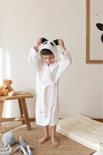 Formeya %100 Pamuk Bebek Çocuk Bornozu Kapüşonlu Nakışlı Hayvan Figürlü Bornoz - 9