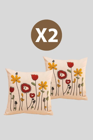 Formeya 2'li Dekoratif Desenli Punch Nakışlı Kırlent Kılıfı 43x43 cm - 9