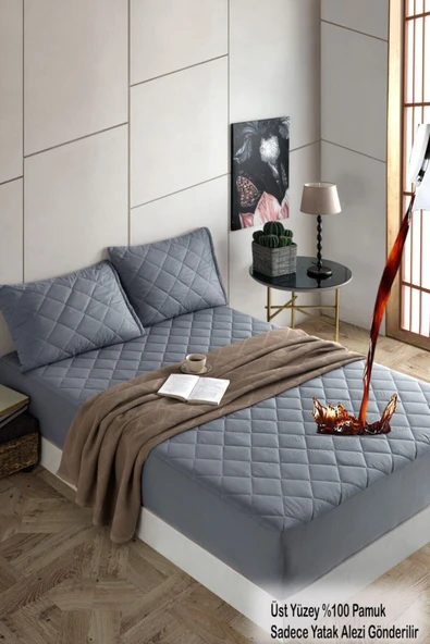 Pamukkale Renkli Alez Kahverengi %100 Pamuk Kapitone Sıvı Geçirmez Alez Çarşaf Fitted (16 Ebat) - 11