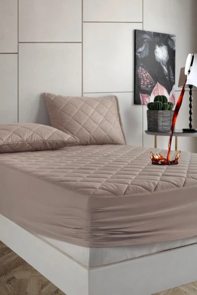 Formeya Pamukkale Alez Set Pudra Kapitone Sıvı Geçirmez Yatak Koruyucu-2 Adet Yastık Koruyucu (11 Ebat) - 7