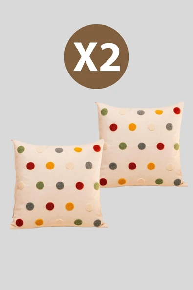 Formeya 2'li Dekoratif Desenli Punch Nakışlı Kırlent Kılıfı 43x43 cm - 2