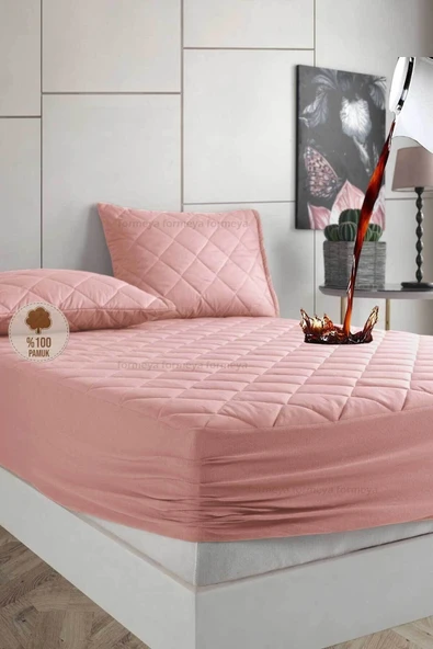 Formeya Pamukkale Alez Set Pudra Kapitone Sıvı Geçirmez Yatak Koruyucu-2 Adet Yastık Koruyucu (11 Ebat)