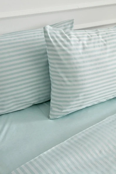 Formeya   Çizgili Lastikli Çarşaflı Çift Kişilik Nevresim Takımı - 6