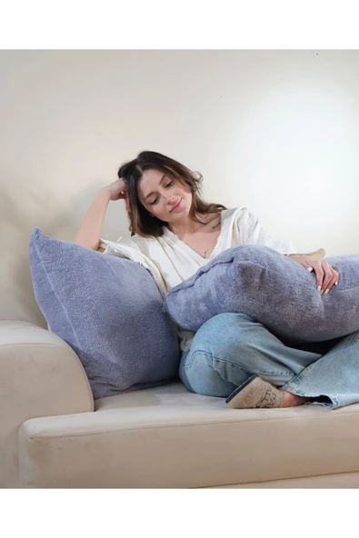 Çift Tarafı Wellsoft Kumaş 2'li 44x44 cm Hediyelik Dekoratif Pelüş Kırlent Kılıfı Yastık Kılıfı - 7