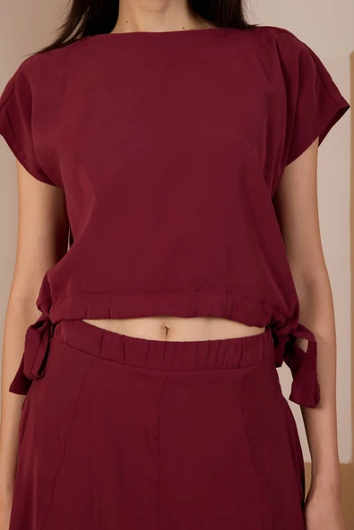 Bordo Salaş Modal Dokuma Bluz - Resim 4