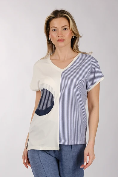 Daıdo Minimalist V Yaka Kısa Kol Kadın T-Shirt - Günlük Şıklık ürün görseli 1