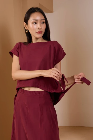 Bordo Salaş Modal Dokuma Bluz - Resim 6