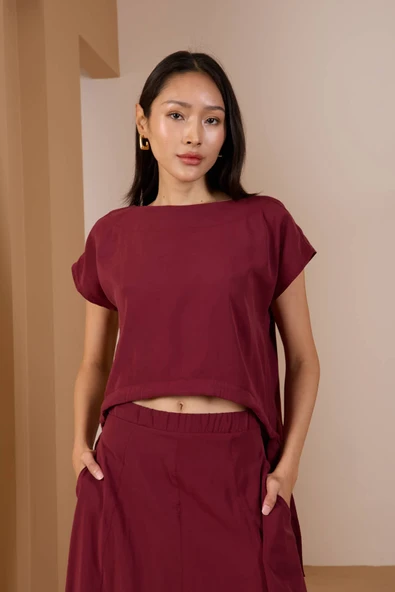 Bordo Salaş Modal Dokuma Bluz - Resim 5