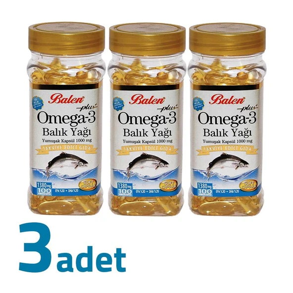 Balen Plus+ Omega3 Balık Yağı Yumuşak Kapsül 1380mg x 100 Kapsül x 3 Kutu