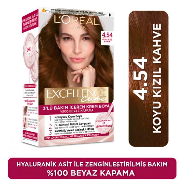 L'Oréal Paris Excellence Creme Saç Boyası 4.54 Koyu Kızıl Kahve