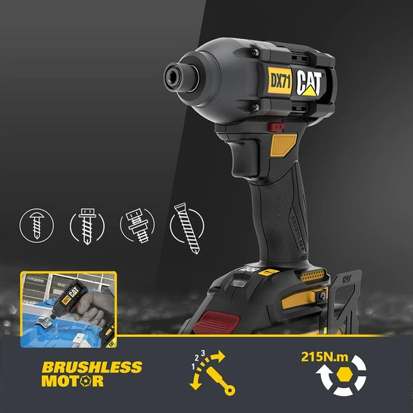 CAT DX71.2 18Volt 4.0Ah Li-ion Çift Akülü 215Nm Kömürsüz Profesyonel Şarjlı Darbeli Tornavida - 11