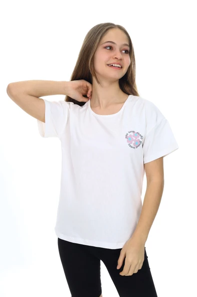 Toontoy Kız Çocuk  Çiçek Ve You Look Baskılı Tişört