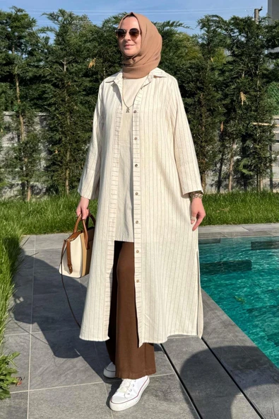 Çizgili Natural Kap Kahve - 6