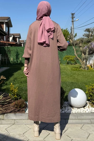 Yağmur Triko Elbise Sütlü Kahve - Resim 5