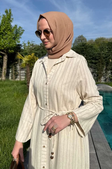 Çizgili Natural Kap Kahve - 3