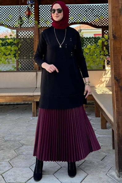 Gonca Taşlı Triko Tunik Siyah