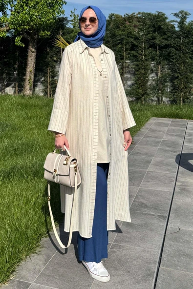 Çizgili Natural Kap İndigo - 9