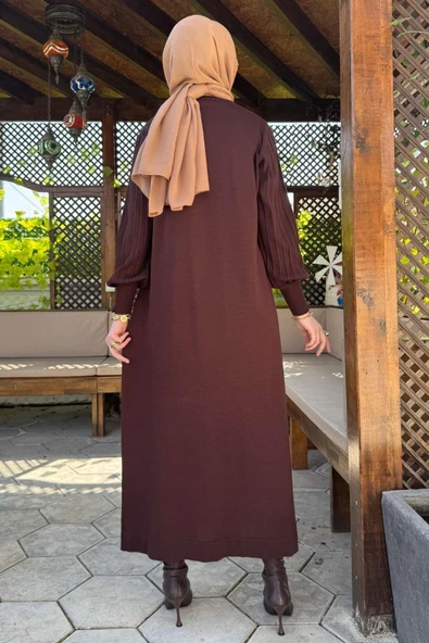 Yağmur Triko Elbise Acı Kahve - Resim 8