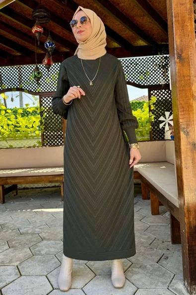Yağmur Triko Elbise Haki - 4