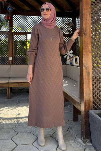 Yağmur Triko Elbise Sütlü Kahve ürün görseli 1