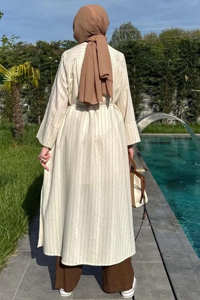 Çizgili Natural Kap Kahve - 10