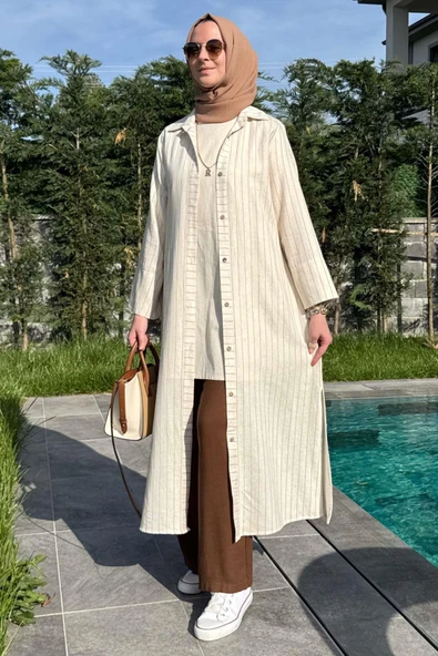 Çizgili Natural Kap Kahve - 8