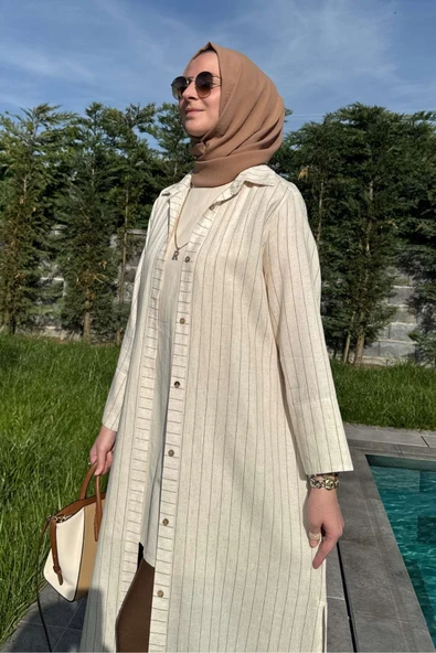 Çizgili Natural Kap Kahve - 5