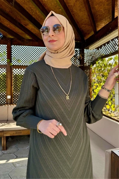 Yağmur Triko Elbise Haki - 6