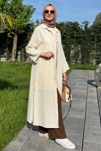 Çizgili Natural Kap Kahve - 7