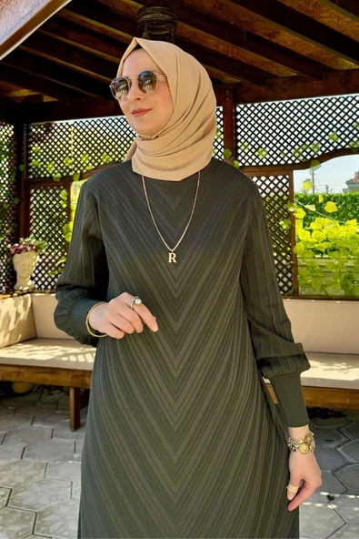 Yağmur Triko Elbise Haki - 5