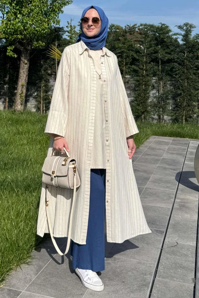 Çizgili Natural Kap İndigo - 3