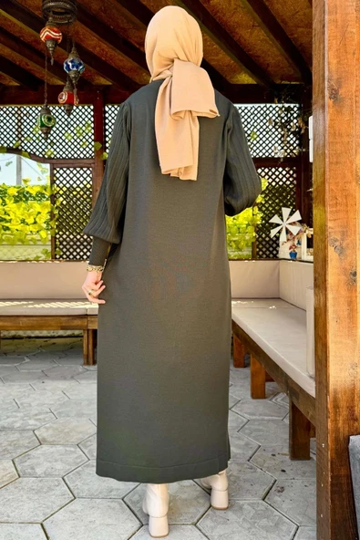 Yağmur Triko Elbise Haki - 8