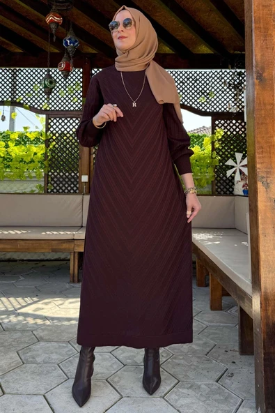 Yağmur Triko Elbise Acı Kahve - Resim 7