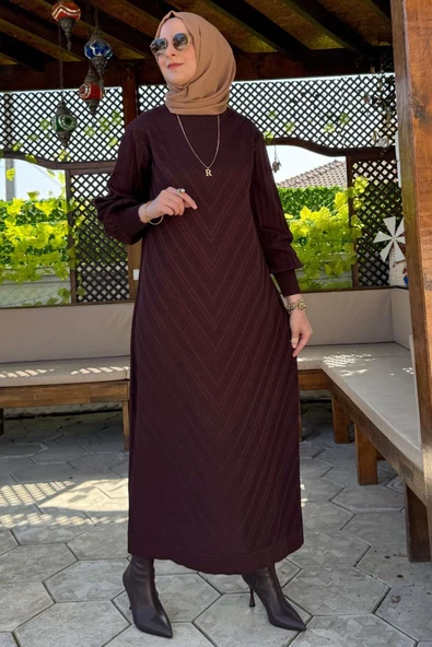 Yağmur Triko Elbise Acı Kahve - Resim 3