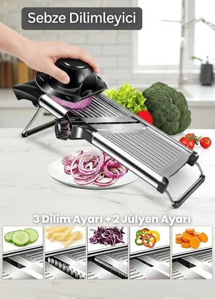 5 Ayarlı Sebze Dilimleyici Paslanmaz Sebze Kesici Ayarlanabilir Patates Soğan Rendesi Mandolin Rende - Resim 2