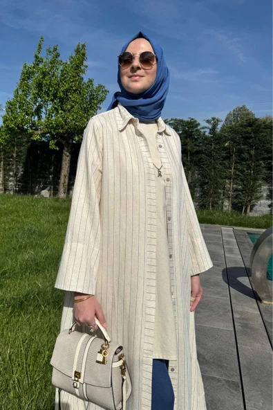 Çizgili Natural Kap İndigo - 10