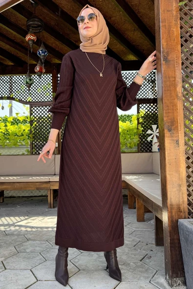 Yağmur Triko Elbise Acı Kahve ürün görseli 1
