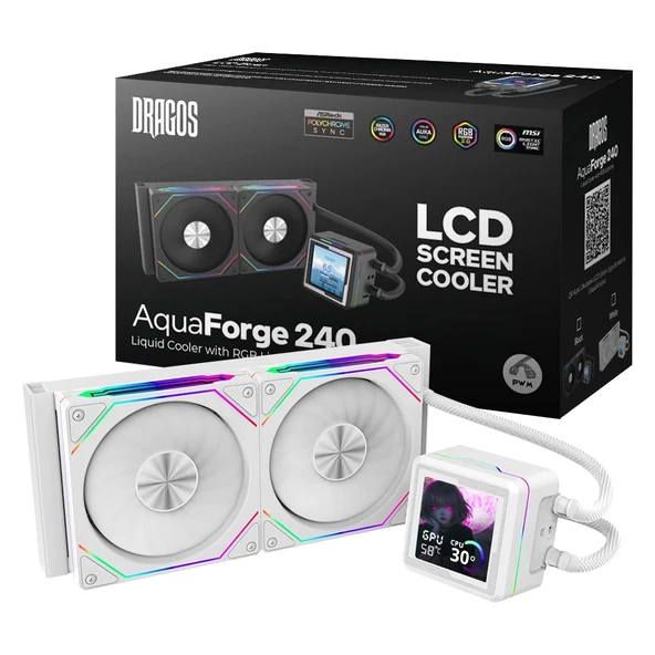 Dragos AquaForge 240 White ARGB LCD 240mm Intel-AMD Uyumlu Sıvı Soğutucu
