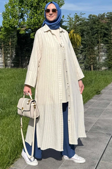 Çizgili Natural Kap İndigo - 2