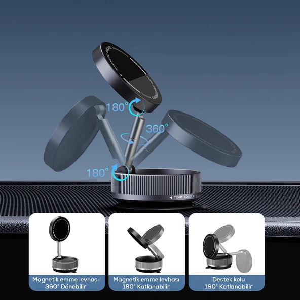 Vakum Özellikli Magnetik Araç içi Telefon Tutucu Katlanabilir K10A - 5