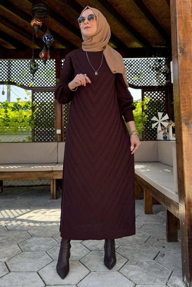 Yağmur Triko Elbise Acı Kahve - Resim 4