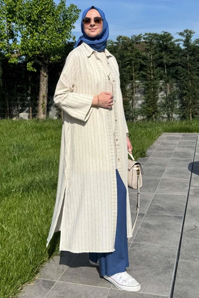 Çizgili Natural Kap İndigo - 8